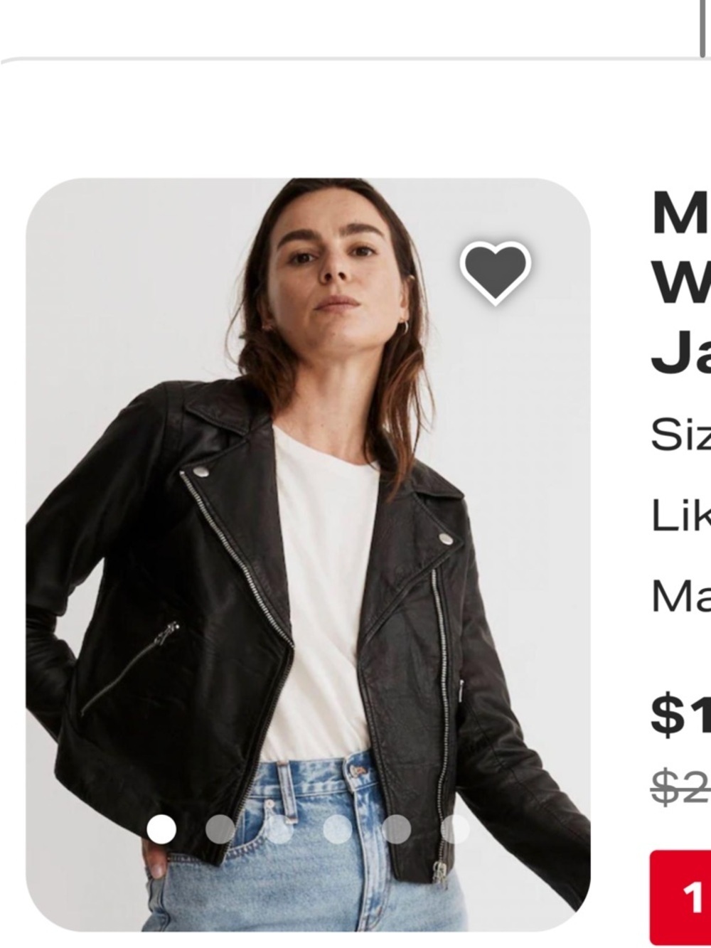 Madewell Washed Leather Moto Motorcycle Jacket size M